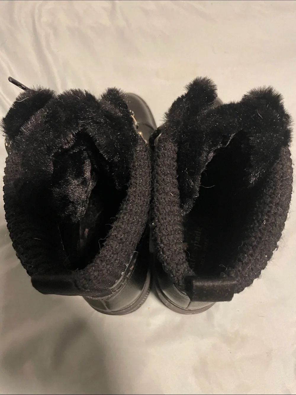 kate spade Black Knit-Cuff Lace-Up Ankle Boots with Faux Fur Trim